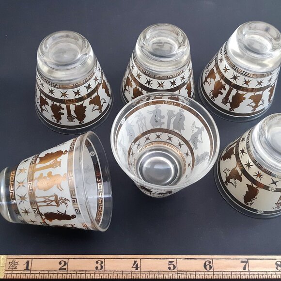 VTG Mid Century Set of 6 Lowball Whisky Glasses Tapered Aldon Goddess Starburst - Picture 10 of 15